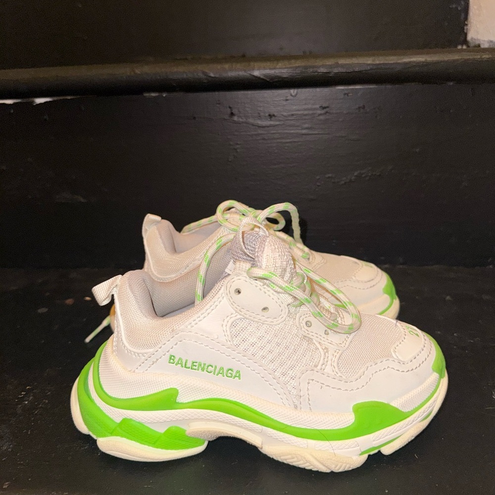 Balenciaga Kids White Sneakers with Neon Green Accents